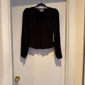 Reformation Elegant Black V-Neck Blouse